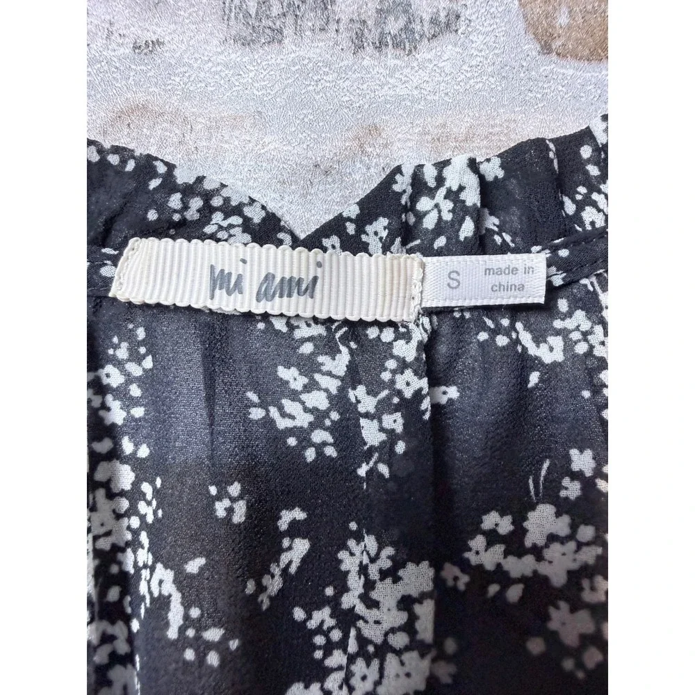 Mi Ami Haisley F151 Floral Mini Dress Black White Ruffle Tiered Sleeveless Small